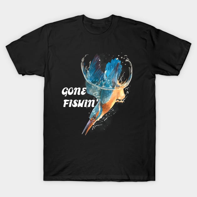 Feathered Fisher Gone Fishin' T-Shirt by Ink Raven
